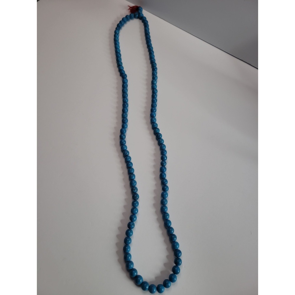 Blue Black Veined Round Bead Long Necklace Southwestern Boho Statement Jewelry